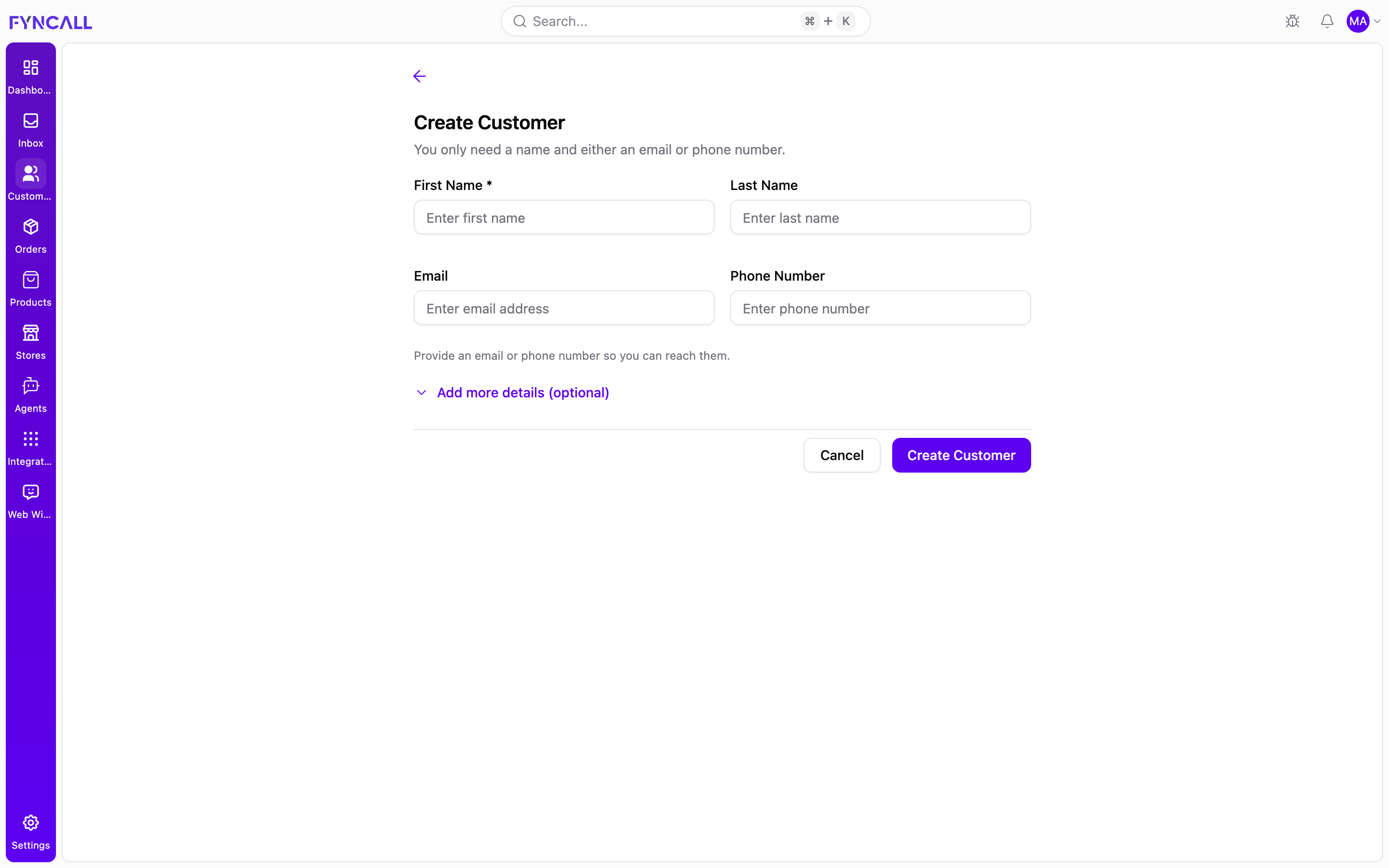 Create customer form