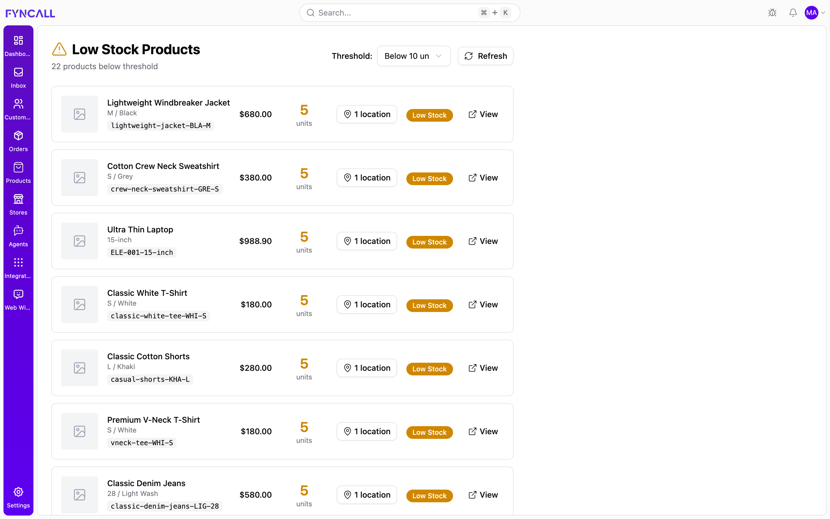 Low stock products