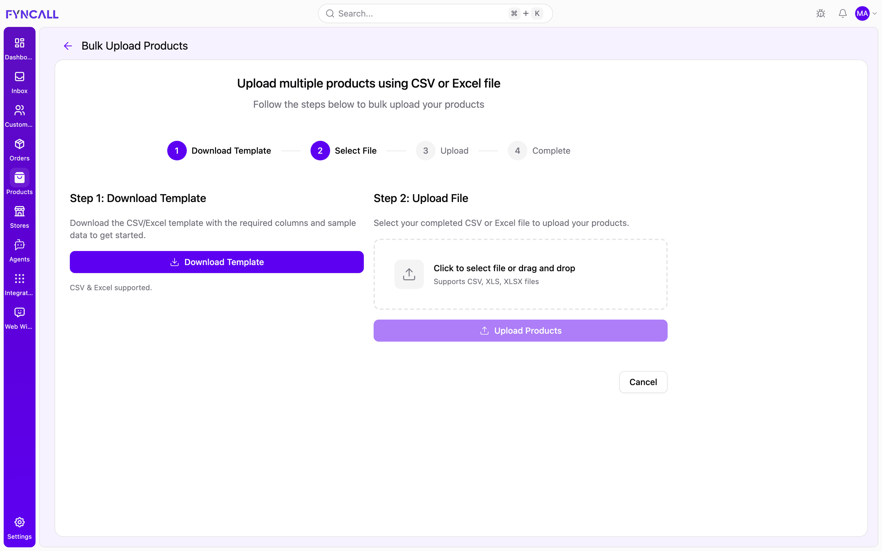 Bulk upload screen