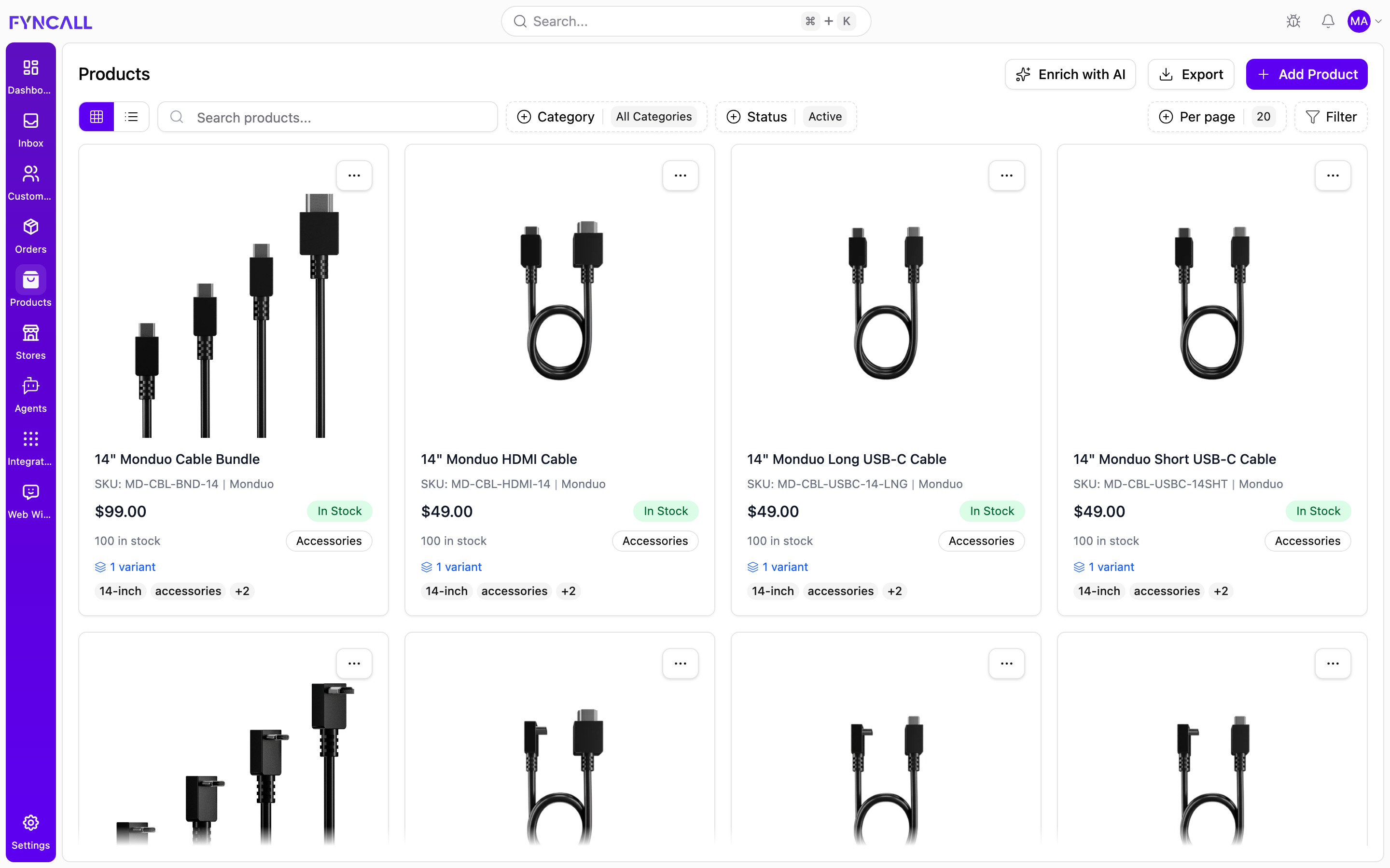 Product catalog grid view