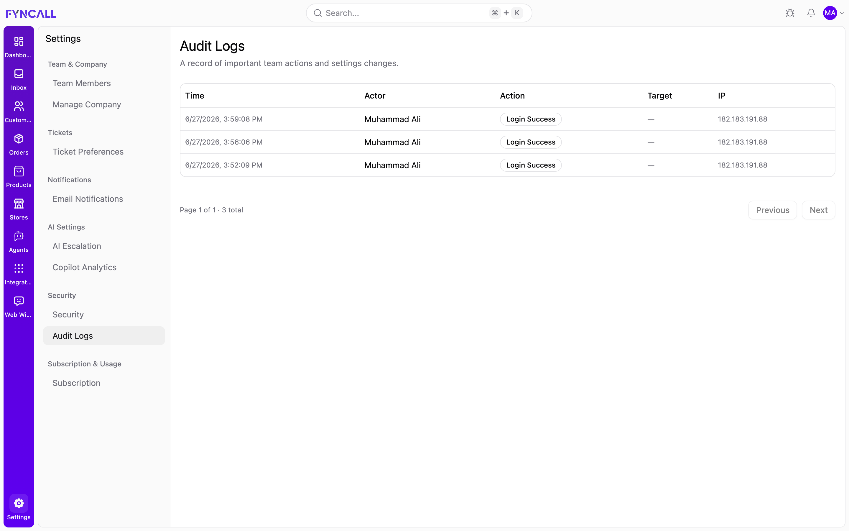 Audit Logs settings