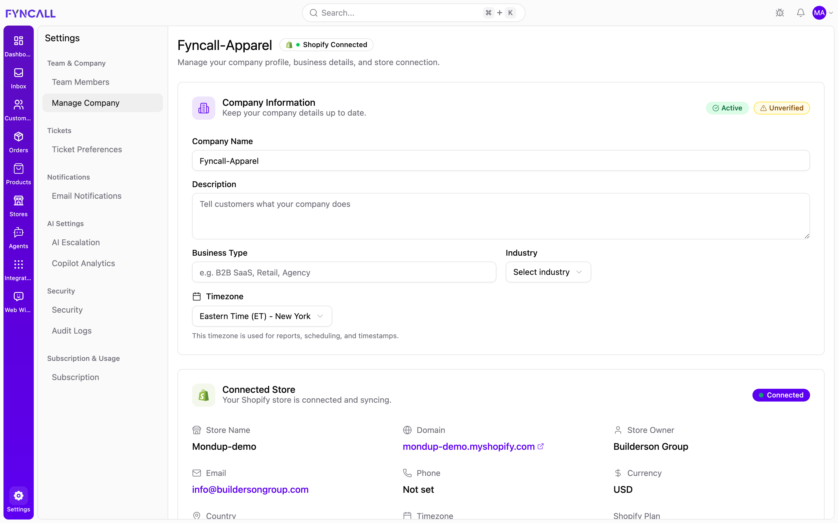 Manage Company settings
