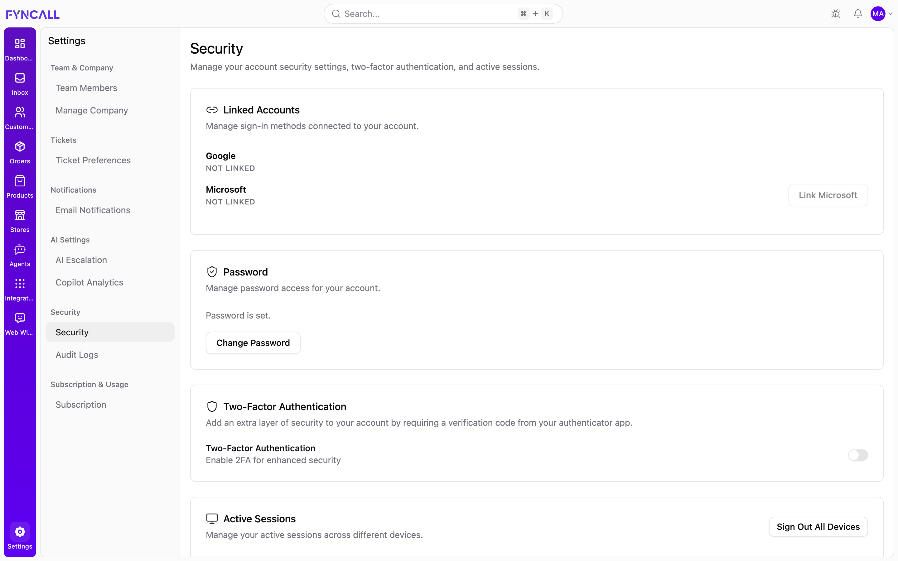 Security settings