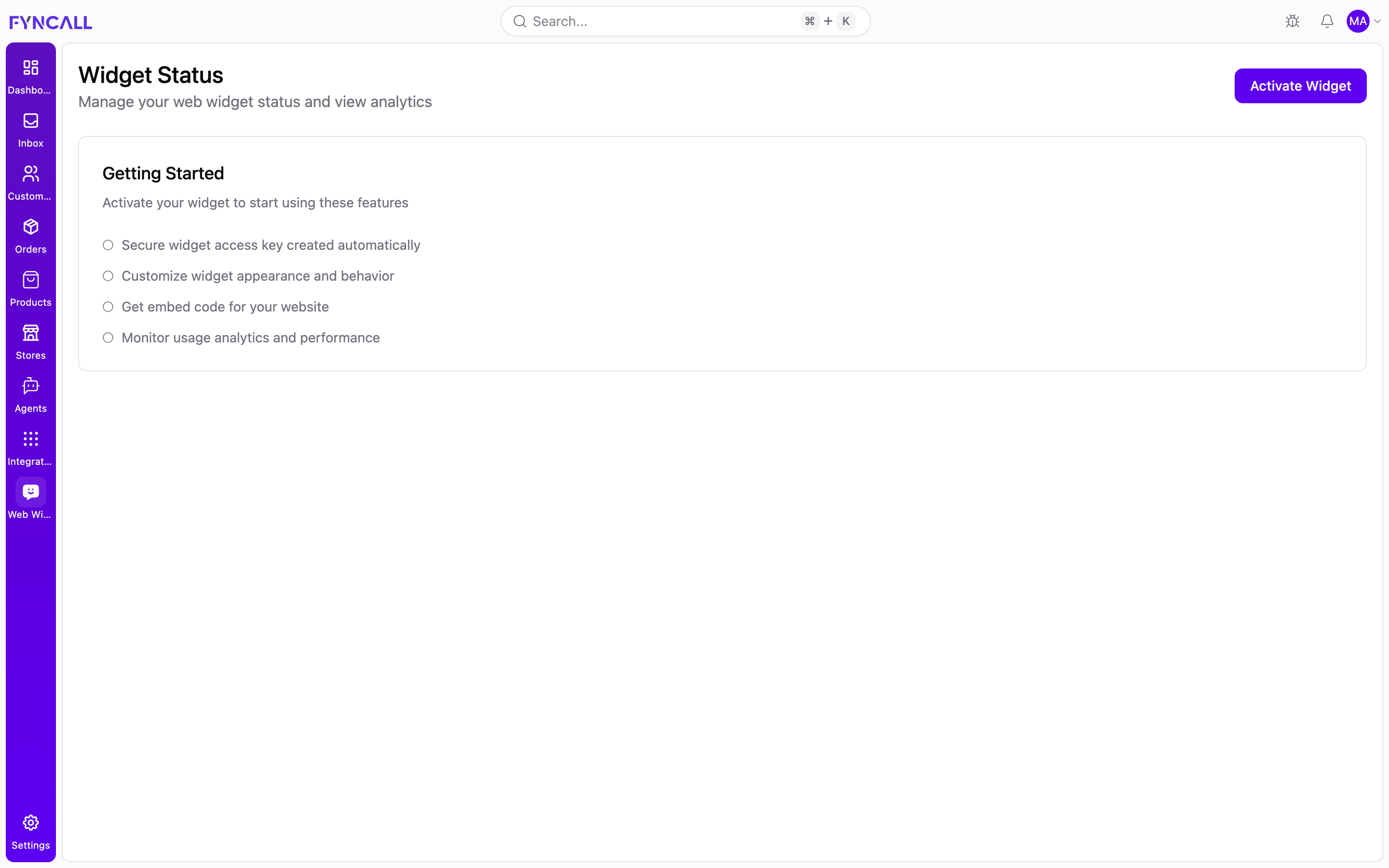 Web Widget status page